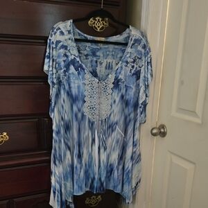 Live and Let Live Relaxed Blue and White Tunic